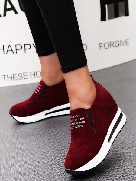 

Artificial Suede Zipper Inside High Casual Shoes, Wine red, Creepers & Wedges