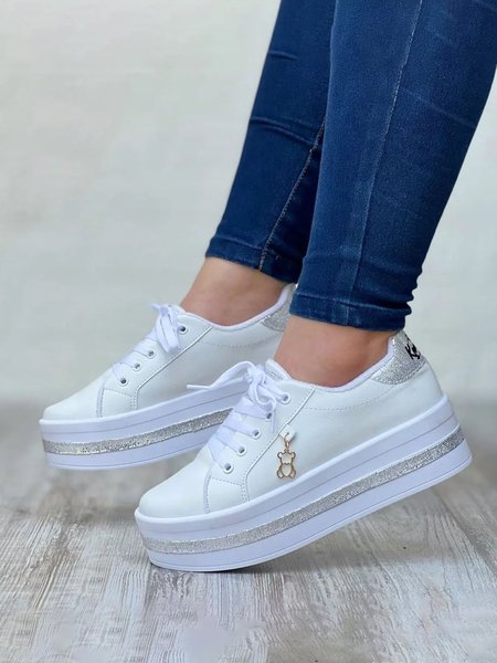 

Women's Plus Size Wearable Gritt Lace-Up Platform Shoes, Silver, Sneakers