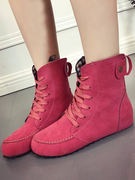 

Artificial Suede Casual Lace Up Soft Soled Short Boots, Deep pink, Boots