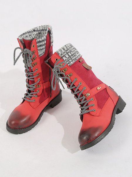 

Weaving Splicing Outdoor Warm Boots, Red, Boots