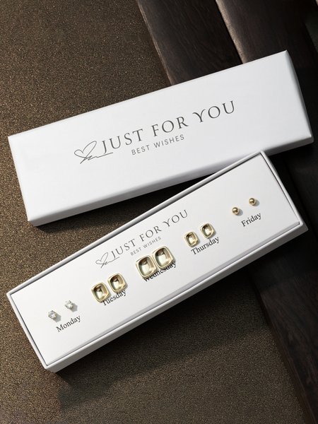 

Everyday 5Pcs Geometric Shaped Diamond Stud Earrings Set Valentine's Day Party New Year Jewelry, Silver, Earrings