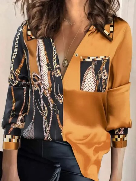 

Geometric Casual Regular Fit V Neck Blouse, Yellow, Shirts & Blouses