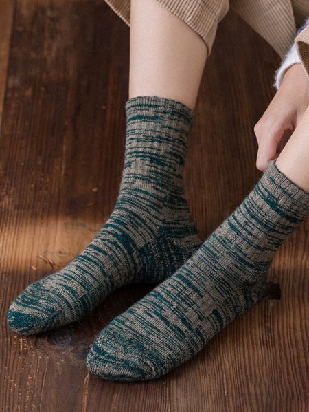 

Casual Color Contrasting Textured Pattern Socks Daily Commuting Outdoor Accessories, Army green, Socks