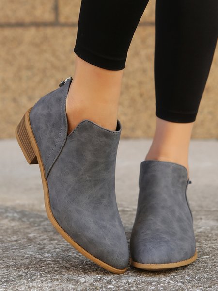 

Olive Green Simple Commuter Casual Ankle Boots, Gray, Boots