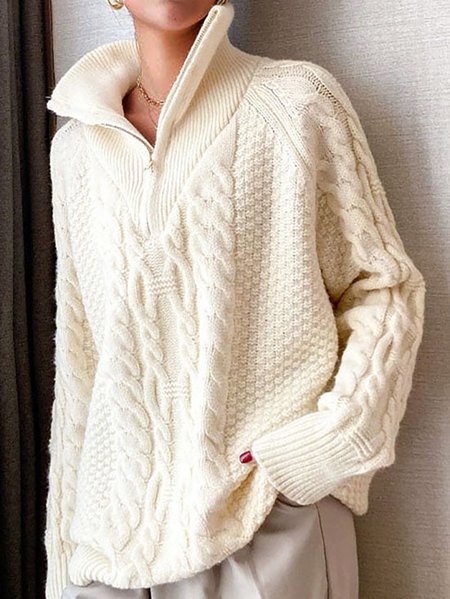 

Casual Plain Regular Fit Wool/Knitting Sweater, Apricot, Sweaters & Cardigans
