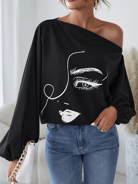 

Asymmetrical Loose Color Block Casual Top, Black, Tops