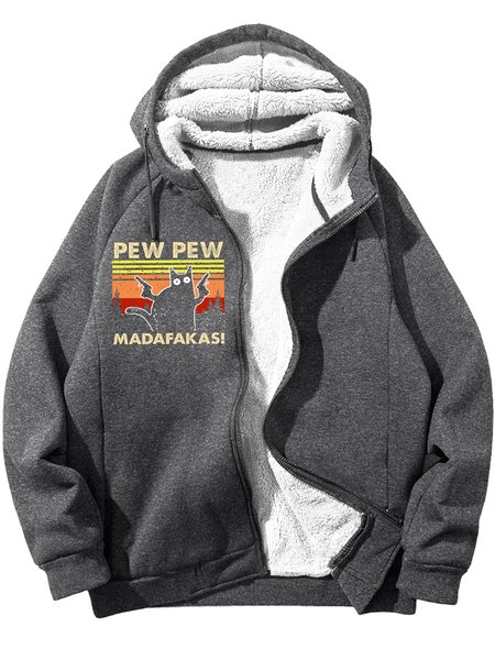 

Men's Men's Pew Pew Madafakas Cat Funny Vintage Graphic Print Hoodie Zip Up Sweatshirt Warm Jacket With Fifties Fleece, Deep gray, Hoodies&Sweatshirts