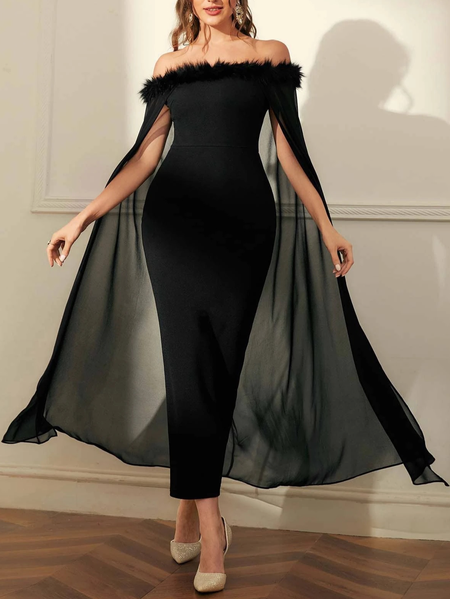 

Long Plain Elegant Cold Shoulder Dress & Party Dress, Black, Maxi Dresses