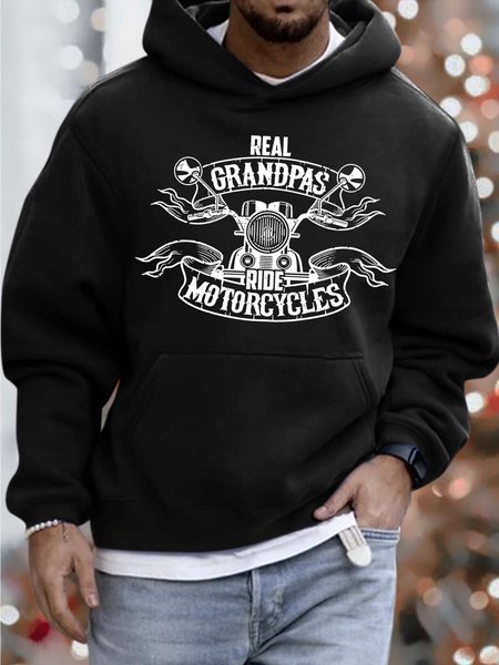 

Men’s Real Grandpas Ride Motorcycles Loose Text Letters Hoodie Casual Sweatshirt, Black, Hoodies&Sweatshirts
