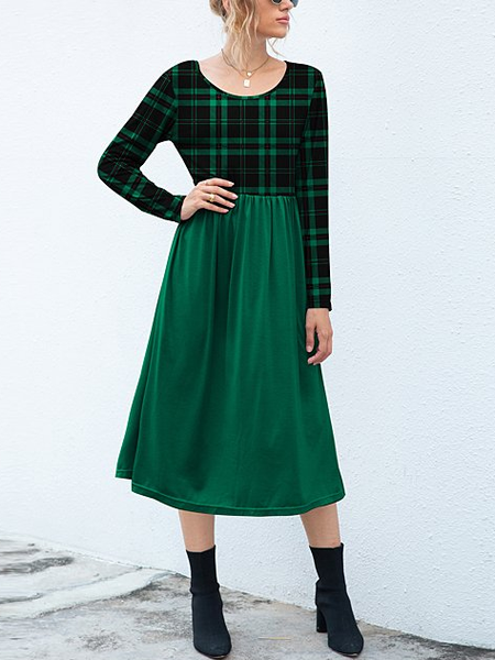 

Casual Crew Neck Cotton-Blend Dress, Green, Dresses
