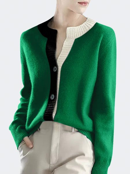 

Color Block Crew Neck Urban Sweater Cardigan, Green, Cardigans