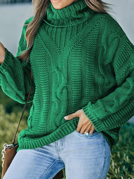

Casual Turtleneck Wool/Knitting Sweater, Green, Clothing