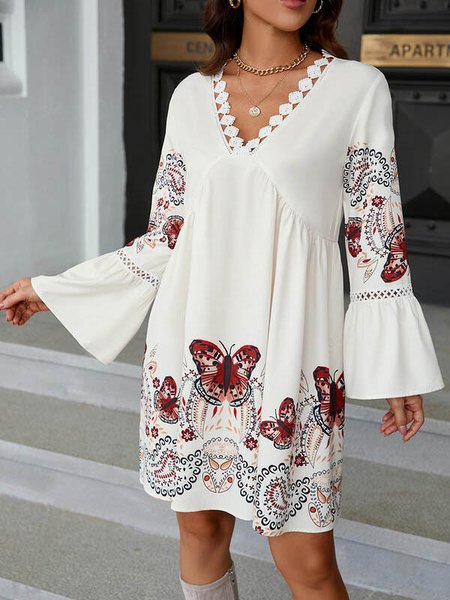 

Butterfly Loose Casual Dress, White, Dresses