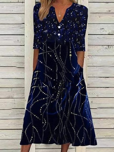 

Casual Glitter Regular Fit Geometric Dress, Blue, Dresses