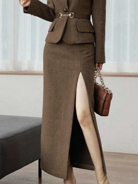 

Midi Daily Plain Elegant Regular Fit Skirt, Coffee, Skirts