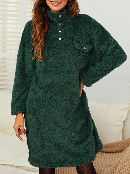 

Fluff/Granular Fleece Fabric Casual Plain Dress, Green, Dresses
