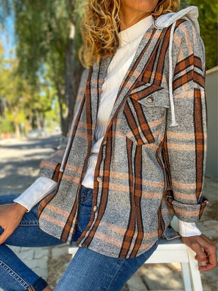 

Color Block Cotton-Blend Casual Loose Jacket, Multicolor, Jackets
