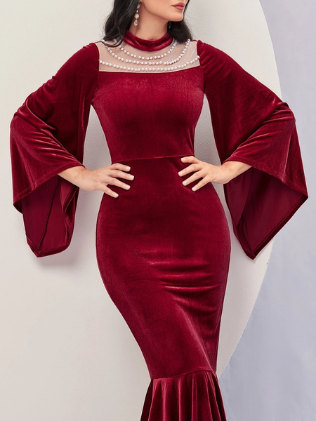 

Regular Fit Half Turtleneck Elegant Plain Dress & Party Dress, Red, Maxi Dresses