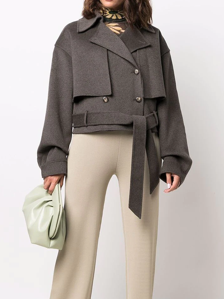 

Loose Plain Loose Lapel Collar Long sleeve Urban Jacket, Deep gray, Jackets