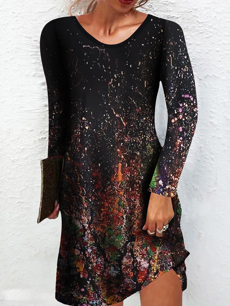 

Women's Crew Neck Casual Regular Fit Geometric Dress, Black, Dresses
