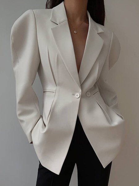 

Regular Fit Lapel Collar Simple Blazer, White, Blazers