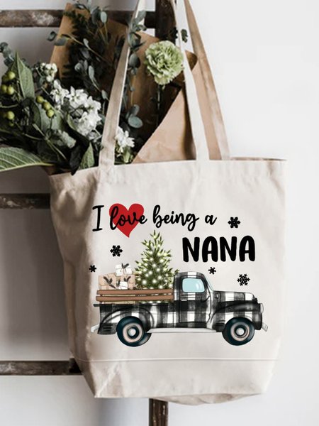 

I Love Being A Nana Family Text Letters Casual Shopping Tote Bag, White, Bags