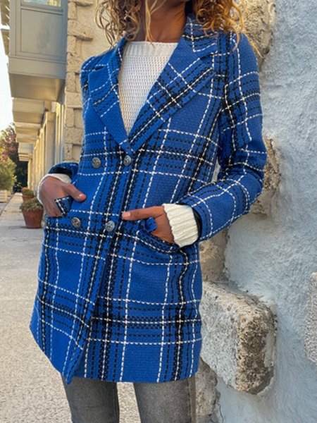 

Cotton-Blend Loose Lapel Collar Casual Overcoat, Blue, Blazers