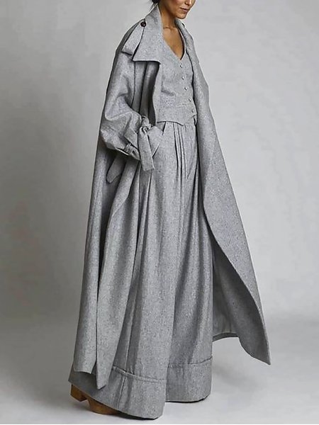 

Long sleeve Plain Simple Shawl Collar Trench Coat, Gray, Coats