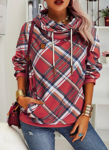 

Hoodie Loose Casual Plaid Sweatshirt, Red, Sweatshirts & Hoodies