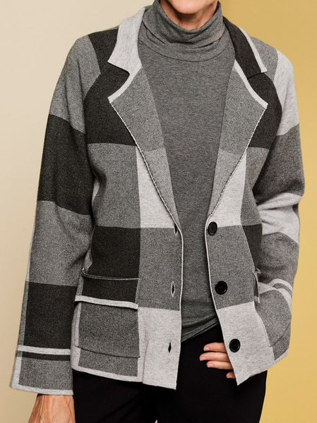 

Casual Lapel Collar Geometric Loose Blazer, Gray, Blazers
