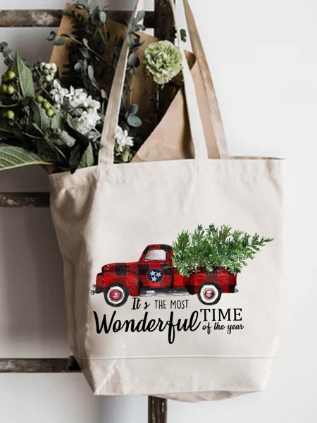 

It‘s The Most Wonderful Time Of The Year Quotes Text Letters Casual Shopping Tote Bag, White, Bags