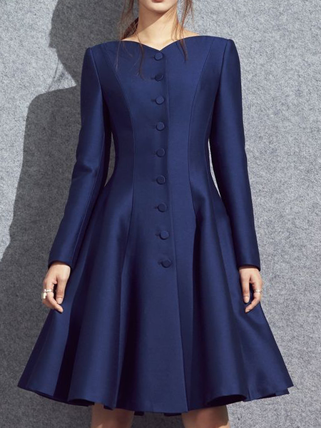 

Loose Elegant Long sleeve Asymmetrical Midi Dress, Royal blue, Midi Dresses