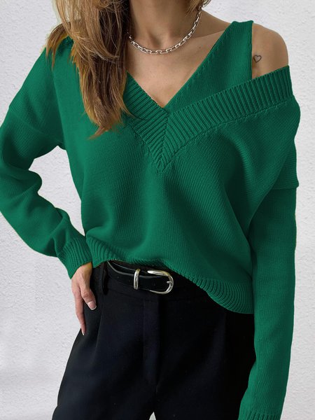 

Loose Plain Urban Asymmetrical Sweater, Green, Sweaters