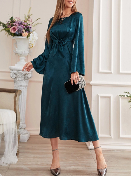 

Elegant Regular Fit Long sleeve Dress & Party Dress, Green, Midi Dresses
