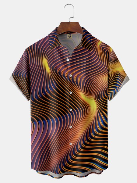 

Geometric Wave Chest Pocket Short Sleeve Casual Shirt, Blue, Men Shirts
