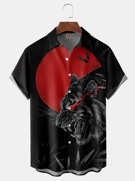 

Tiger Chest Pocket Short Sleeve Shirt, Black, Short Sleeve Shirts
