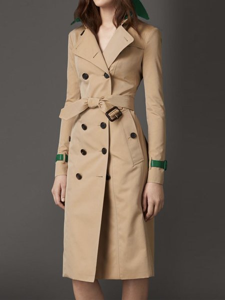 

Lapel Collar Regular Fit Urban Plain Long Sleeve Trench Coat, Khaki, Coats