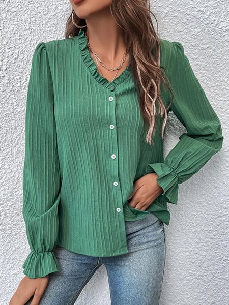 

Frill Trim Flounce Sleeve Blouse, Green, Shirts & Blouses