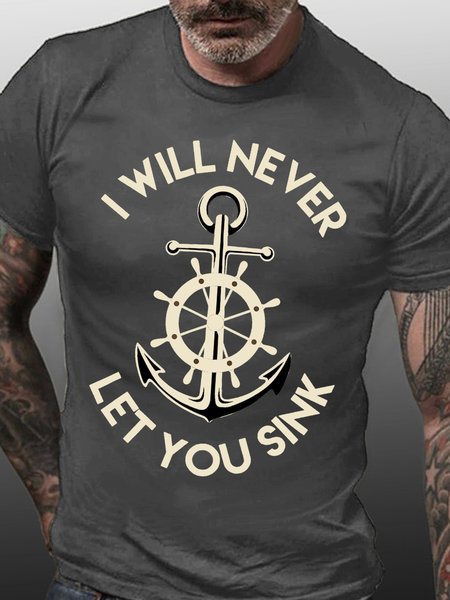 

Men's Funny Word I Will Never Let You Sink Text Letters Casual T-Shirt, Deep gray, T-shirts