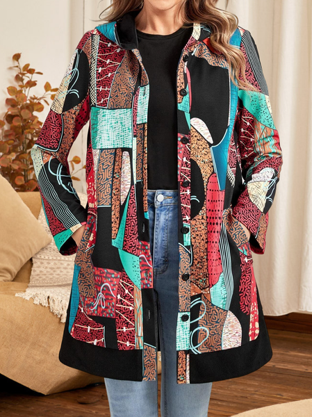 

Casual Loose Long sleeve Hoodie Overcoat, Multicolor, Coats