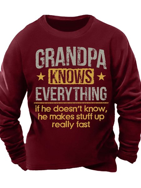 

Men’s Grandpa Knows Everything If He Doesn’t Know He Makes stuff Up Really Fast Text Letters Casual Sweatshirt, Red, Hoodies&Sweatshirts