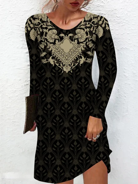 

Lilicloth x Iqs Women's Valentine’s Day Floral Print Casual Regular Fit Crew Neck Dress, Black, Dresses