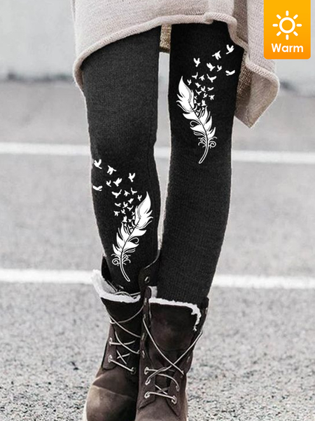 

Women's Feather Pattern Simple Regular Fit Leggings, Black, Leggings