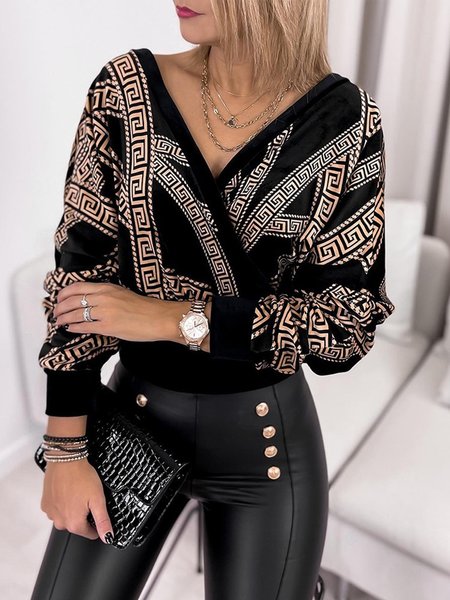 

Geometric Urban Long Sleeve Blouse, Multicolor, Blouses and Shirts