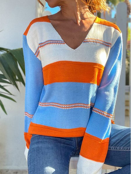 V Neck Wool/Knitting Casual Loose Sweater, Multicolor, Sweaters & Cardigans