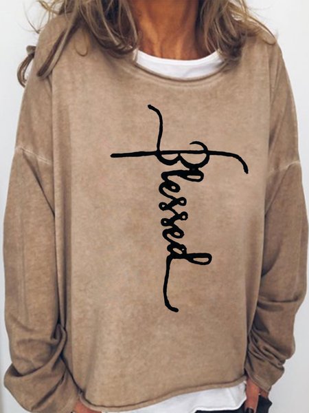 

Women's Blessed Letters Casual Sweatshirt, Light brown, Hoodies&Sweatshirts