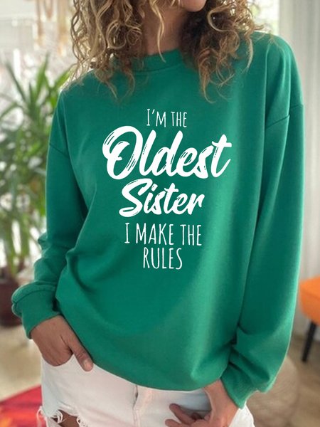 

Casual Crew Neck Cotton-Blend Oldest Sister Sweatshirt, Green, Hoodies & Sweatshirts
