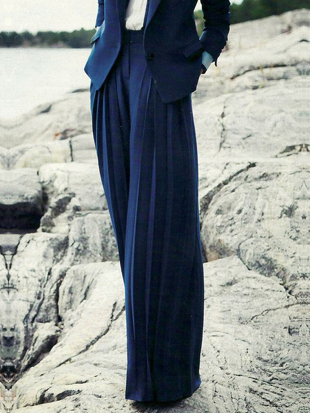 

Loose Plain Urban Fashion H-Line Long Pants, Royal blue, Pants
