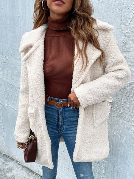 

Loose Fluff/Granular Fleece Fabric Casual Teddy Jacket, Off white, Coats