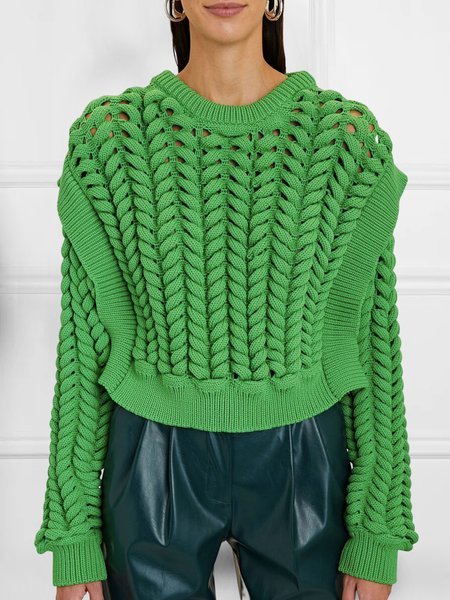 

Plain Casual Loose Crew Neck Sweater, Green, Sweaters